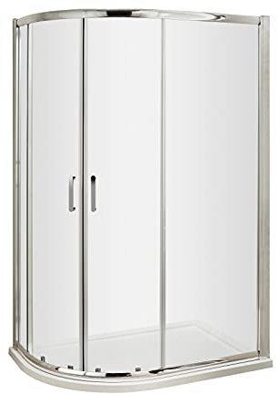 nuie AQU128H3 Pacific Modern Bathroom Easyfit Offset Quadrant Shower Enclosure with Sliding Doors, 6mm Toughened Safety Glass and Round D-Handle, 1200mm x 800mm, Polished Chrome
