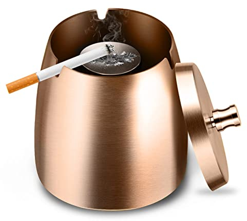 Cenicero De Acero Inoxidable con Tapa Rosa Cenicero del Acero Inoxidable Cenicero al Aire Libre Moderno con la Base Antideslizante y Soporte de Ceniza para la Decoración del Hogar y de la ofici