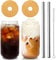 Bierdosenglas mit Deckel und Strohhalm, 2 Packungen 590 ml Trinkgläser mit Bambusdeckel, Eiskaffeetasse, Dosenform, Glas, wiederverwendbar, große Perlensäfte, Cocktail-Reiseflasche, Camping-Geschenke
