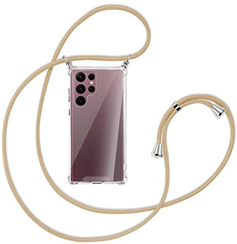 mtb more energy® Handykette kompatibel mit Samsung Galaxy S22 Ultra 5G (SM-S908, 6.8'') - Caramel - Befestigung Oben - Smartphone Hülle zum Umhängen - Full TPU Case