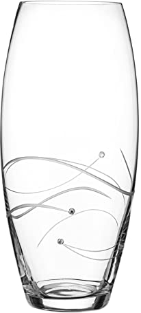 DIAMANTE Spiral Large Hand Cut Crystal Barrel Vase with Swarovski Crystals - 30cm