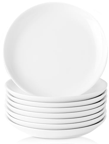 XINLTC 8 Piece Ceramic Appetizer Plates, 5.6 Inch Small Dessert Plates Set, White Round Plates for Bread, Butter, Snack, Lightweight Dinnerware Saucer Sets - Ivory, Oven, Microwave & Dishwasher Safe