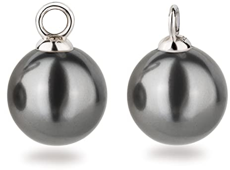 Schöner-SD Einhänger für Creolen 1 Paar 925 Silber Anhänger Perle 12mm dunkel-grau