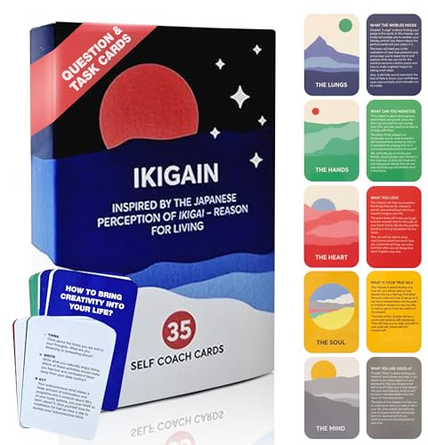 Ikigai Self Coach Cards,35 Japanese Inspired Question And Task Cards,Brilliant Psychology Book Alternative,Discover The Secret to a Long and Happy Life
