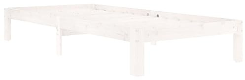 vidaXL Massivholzbett Bettgestell mit Lattenrost Bett Holzbett Bettrahmen Einzelbett Schlafzimmerbett Schlafzimmermöbel Weiß Kiefer 90x200cm