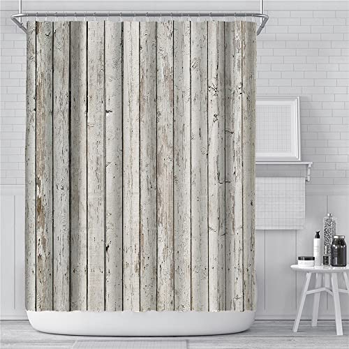 Hiseng Duschvorhang, Holzmaserung/Ziegelmaserung, Wasserdicht, Polyester, Duschvorhänge, Waschbar, Duschvorhänge, Badevorhang mit 12 Haken, Badezimmer Badewannendekor (graues Holz,180x200cm)