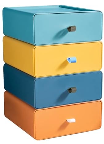 TIE-DailyNec 4 PCS Desktop Storage Box Stackable Large Capacity Makeup Organiser Storage Desktop Drawers, Desk Supplies Storage Organiser for Office, Dorm, Bathroom