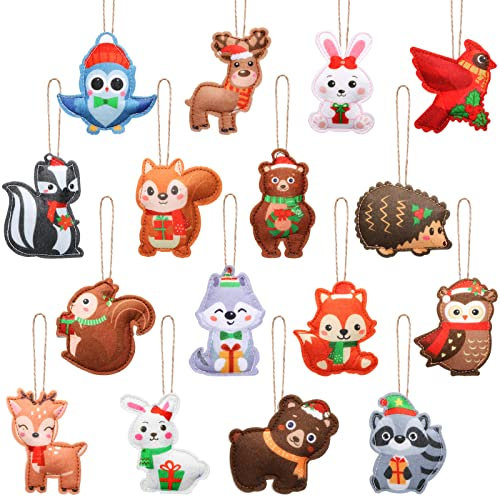 16 Pcs Woodland Animal Christmas Ornament Felt Christmas Tree Ornament Cute Animals Decorative Hanging Ornaments Forest Animal Decoration for Christmas Tree Home Indoor Outdoor Party Decorations