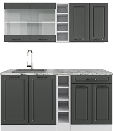 Vicco Singleküche R-Line, Anthrazit Landhaus/Weiß, 160 cm ohne Arbeitsplatte