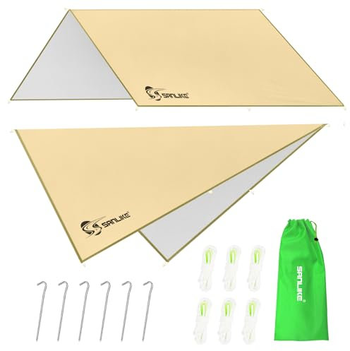 SAN LIKE Tarp Wasserdicht 3x3m, Ultraleicht Camping Zeltplane UV Schutz Camping Sonnensege Tarp mit ösen + 6 Heringe + 6 Seilen für Camping, Wandern, Outdoor-Aktivitäten