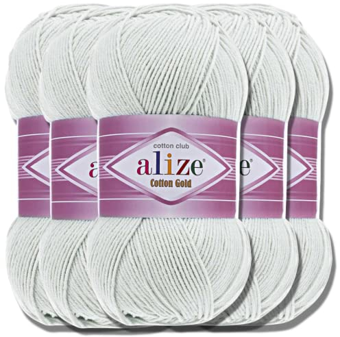 Alize 5x 100g Cotton Gold Batik Türkische Premium Wolle Baumwolle und Acryl Handstrickgarne Garn Yarn Babywolle Strickgarn mit Akzente Accessoire Baby zum Häkeln Stricken (Pastel Grey | 533)