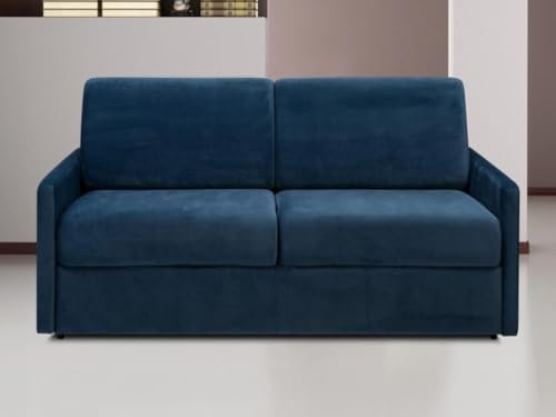 Vente-unique-Schlafsofa 3-Sitzer - Liegefläche: 140 cm - Matratzenhöhe: 18 cm - Samt - Dunkelblau - CALIFE