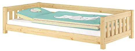 Erst-Holz Niedriges Kinderbett Bodenbett 90x200 Kiefer massiv Zubehör wählbar V-60.28-09, Ausstattung:ohne Zubehör