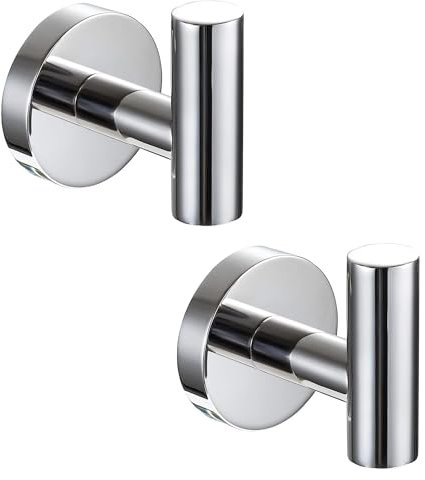 QNIIAED 2 Pcs Bathroom Towel Hook,Screw in Metal Coat Robe Hook SUS 304 Stainless Steel Heavy Duty Wall Door Hanger for Bathroom Kitchen Garage Home Hotel Office(Chrome)