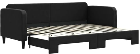 vidaXL Tagesbett, Ausziehbar Schlafsofa mit Lattenrost, Bettsofa Gästebett für Schlafzimmer Wohnzimmer, Sofa Bett Ausziehbett, Schwarz 80x200 cm Stoff