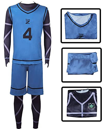QJIRZB Anime Blue Lock Cosplay Costume, Sportswear Jerseys Football Training Uniform Full Set Sleeveless Jersey and Shorts for Boys/Men (Number4, M)