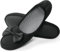 OFFCUP Ladies' Ballerina Slippers, 5UK-6UK House Shoes, Loafer Slippers with Elegant Bow and Memory Foam Cosy Lightweight House Shoes with Anti-Slip Soft Rubber Sole (Black)