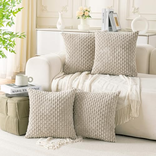 Ci & Ci 4er Set Boho Deko Kissenbezug 40x40 cm, Taupe Kissen Sofakissen Dekokissen Zierkissen, Flauschig Kissenbezüge Kissenhülle für Sofa Couch