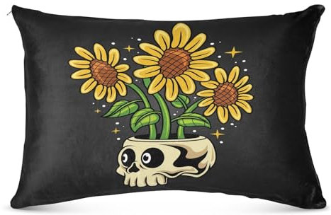 Kissenbezug mit Sonnenblumentotenkopf-Vase, Queen-Size-Bett, Reißverschluss, weicher Plüsch-Kissenbezug für Schlafzimmer, 50 x 76 cm