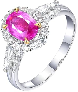 Ring Damen Pink, Engagement Ring White Gold 18 Karat Weißgold Lab Saphir 1.03CT Ovalschliff VVS mit Diamant Weiß Größe 62 (19.7) Gravur für Neujahr