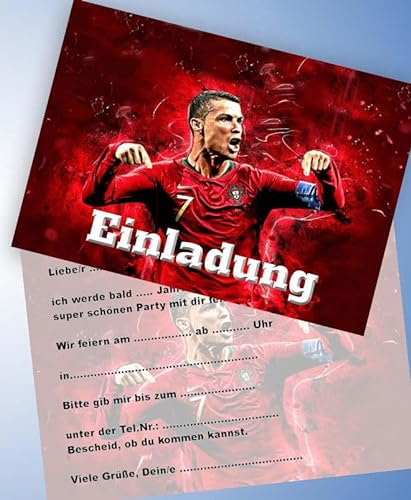 VSW 12 Einladungskarten + 12 Umschläge für Geburtstag Partys und Kindergeburtstag kompatibel Ronaldo Fussball Nr. 93