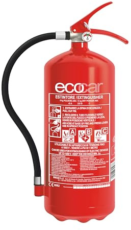 ecocar - Estintore 6kg in Polvere Omologato EN3 per Auto, Casa, B&B, Camper e Ufficio - con Manometro e Supporto Incluso