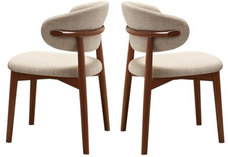 Hölzerne Esszimmerstühle, gepolsterter Akzentstuhl, Bauernhaus-Küchenstühle mit gepolstertem Sitz und Holzrahmen, armloser Mid-Century-Esszimmerstuhl mit gebogener Rückenlehne (Farbe: 2 Stüc