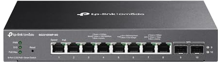 TP-Link Omada SG2210XMP-M2 8-Port 2.5GBASE-T PoE+ Smart Switch and 2 Ports 10GE SFP+ with 8 PoE+ Ports