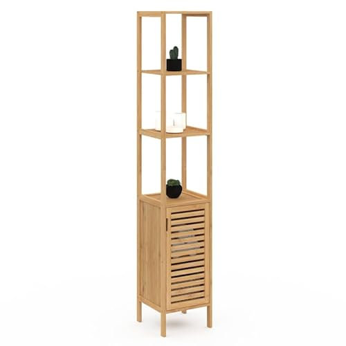 IDMarket - Meuble colonne salle de bain bambou BEA 1 porte