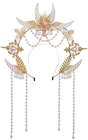 BLESSUME Mary Halo Krone Tiara Haarreif Damen Festkleid Göttin Kopfschmuck (Gold)