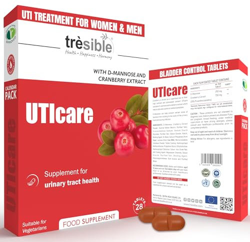 Tresible Cranberry Tablets for Urinary Infections (1 Month Supply) - Cranberry Extract and D Mannose Tablets for Bladder Control, Kidney Support and Cystitis Relief - UTI Treatment for Women and Men