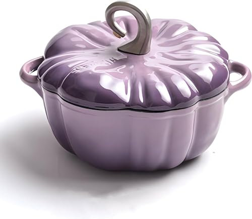 Zucca Cocotte, pentola smaltata con coperchio – forno olandese in ghisa 3,7 l viola – decorazione del Ringraziamento – Pentola per zuppa – per 3 – 5 persone – tema Halloween