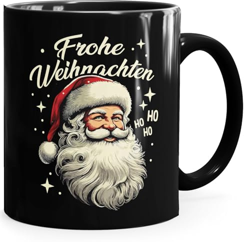 MoonWorks® Tasse Frohe Weihnachten Santa Claus Weihnachtsmann Nikolaus Aufdruck Geschenkidee Schwarz standard