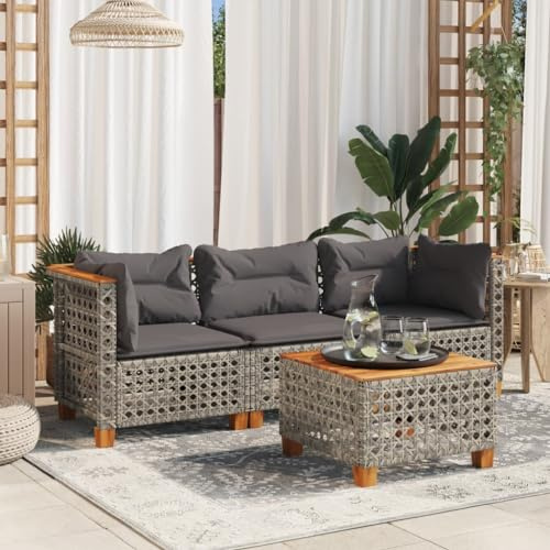 Gecheer P365939 Gartensofa mit Kissen, 3-Sitzer, grau, aus Polyrattan, Gartensofa, für den Außenbereich, für den Außenbereich, Gartensofa