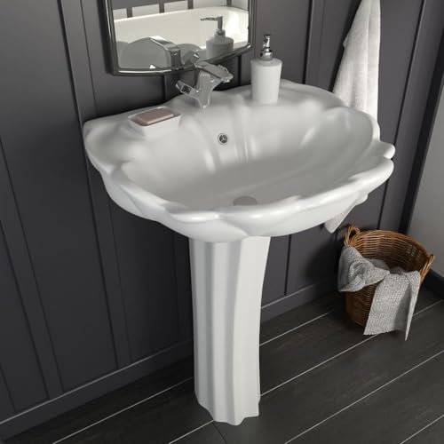 Vetnasa Lavandino a Colonna in Ceramica Bianca 580x510x200 mm,Bianco Prodotti Idraulici (27,1KG)