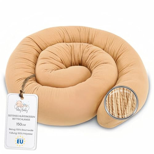 Totsy Baby Seitenschläferkissen Musselin Bettschlange Body Pillow 150 cm Baumwolle - Kopfkissen lang Bettrolle Schlafkissen Nackenrolle Oeko-Tex Beige Musselin