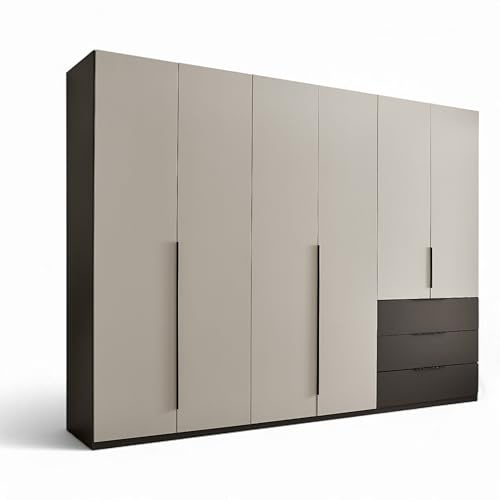 Stella Trading Nuka Kleiderschrank in Hellgrau, Graphit - Vielseitiger Drehtürenschrank 6-türig für Ihr Schlafzimmer - 300 x 226 x 60 cm (B/H/T)
