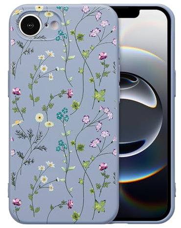 RALEAVO Flower Case for iPhone 16e, Liquid Silicone Shockproof Protection Case Cover for Girls Women with Aesthetic Cute Floral Patterns Soft Slim Phone Case for iPhone 16e 6.1-Grey