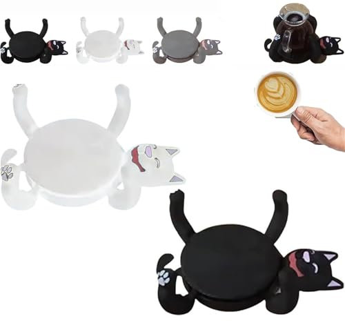3D Print Cat Coasters,Funny Creative Coasters in The Shape of Cats,3D Printed Cute Cat Mug Holder for Coffee & Tea,Home Decor (Black+White)