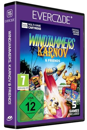 Blaze Evercade Windjammers, Karnov & Friends Cartridge, Blau und Weiß