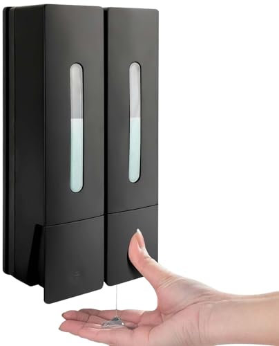 Seifenspender Wandbefestigung, 2 Kammern 400ml Duschgel Spender Ohne Bohren, Shampoo Spender für Dusche Duschgelspender Handwaschmittelspender für Shampoo,Duschgel,Flüssigseife,Spülung (Schwarz)