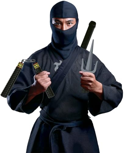 FIESTAS GUIRCA | Set Ninja 5 Piezas de juguete - Espada y Nunchakus de Juguete para Disfraz de Guerrero Japonés - Ideal para Halloween y Carnaval - Todos los Usuarios - Negro