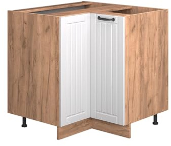 Vicco Eckunterschrank Fame-Line, Weiß Landhaus, 80.5 cm | MDF-Front · Arbeitsplatte Eiche · Höhenverst. Füße · Metallgriffe · Soft-Close