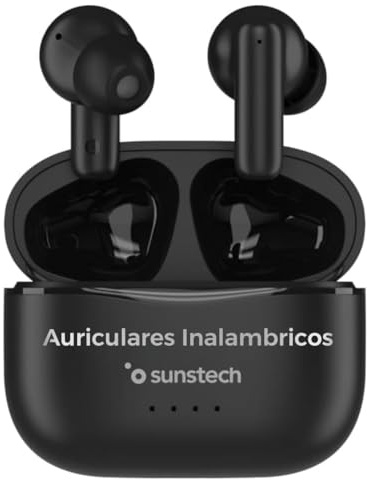 Sunstech Wavepods One | Auriculares inalámbricos TWS con Estuche de Carga USB-C | Cascos inalámbricos con micrófono Manos Libres, diseño ergonómico y conexión Estable 10 m | Color Negro