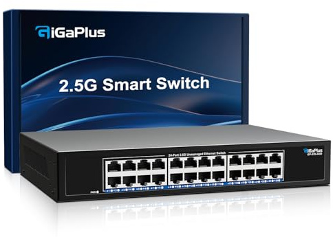 Switch Ethernet non gestito a 24 porte 2.5 Gb con 24 porte Base-T 2.5 Gbps, switch di rete GiGaPlus 2.5 Gbps per NAS/PC 2.5 Gbps, router WiFi6, AP wireless. Design senza ventola, Plug and Play