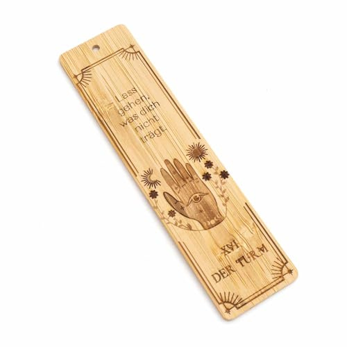 Vintageparts Lesezeichen Bambus | Tarot Der Turm | Loslassen Zitat | 12x3 cm Geschenk