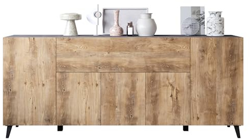 Mirjan24 Kommode Parsea 180, Sideboard mit 5 Türen und 2 Schubladen, viel Stauraum, ideal für Wohnzimmer, Schlafzimmer, Diele oder Flur (Matera/Kastanien Breslau)