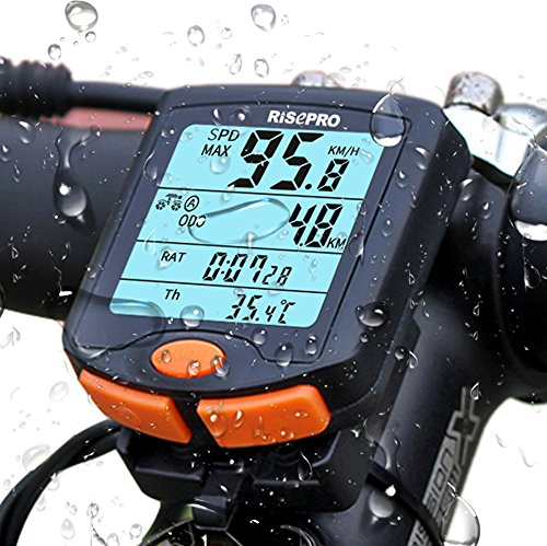 RISEPRO Fahrradcomputer, Fahrradcomputer kabellos 4 Line LCD-Hintergrundbeleuchtung Display für Tracking mit Geschwindigkeit und Strecke, Wasserdicht Fahrrad Computer