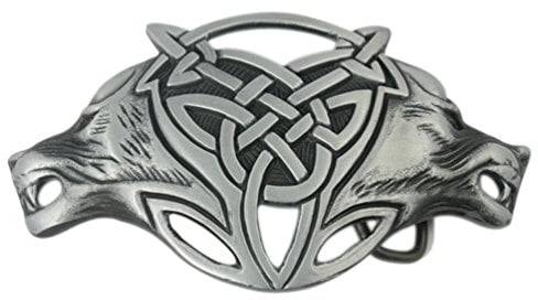 VIGOROSO Herren-Gürtelschnalle, Gothic-Stil, lustig, hübsch, keltischer Wildwolf, Fuchs, Doppelkopf