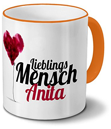 printplanet Tasse mit Namen Anita - Motiv Lieblingsmensch - Namenstasse, Kaffeebecher, Mug, Becher, Kaffeetasse - Farbe Orange